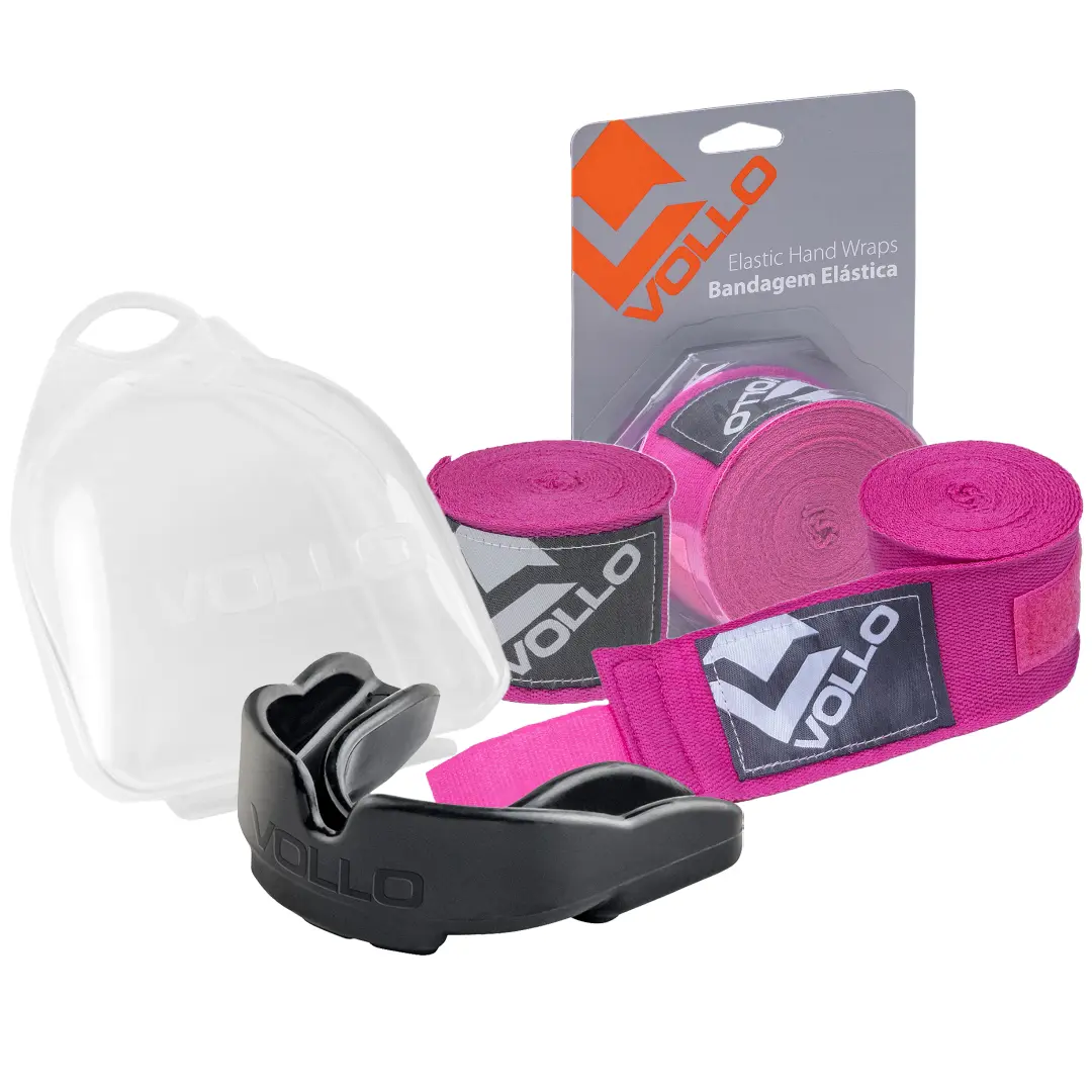 Kit Bandagem Elástica Rosa + Protetor Bucal Boxe